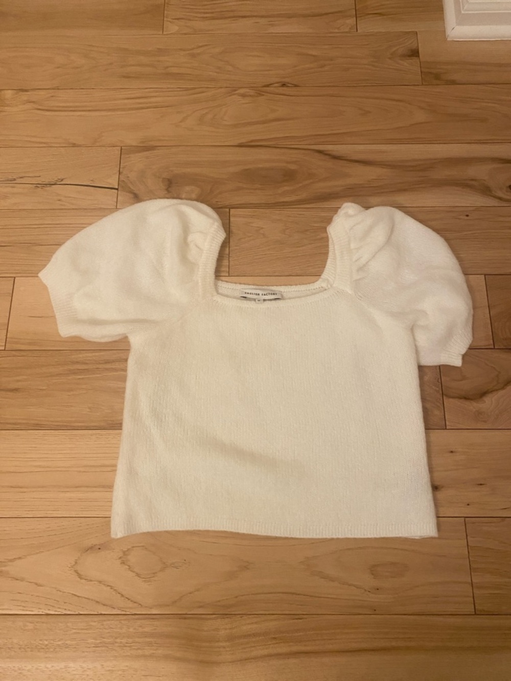 Square Neck Puff Sleeve Knit Top - Cream